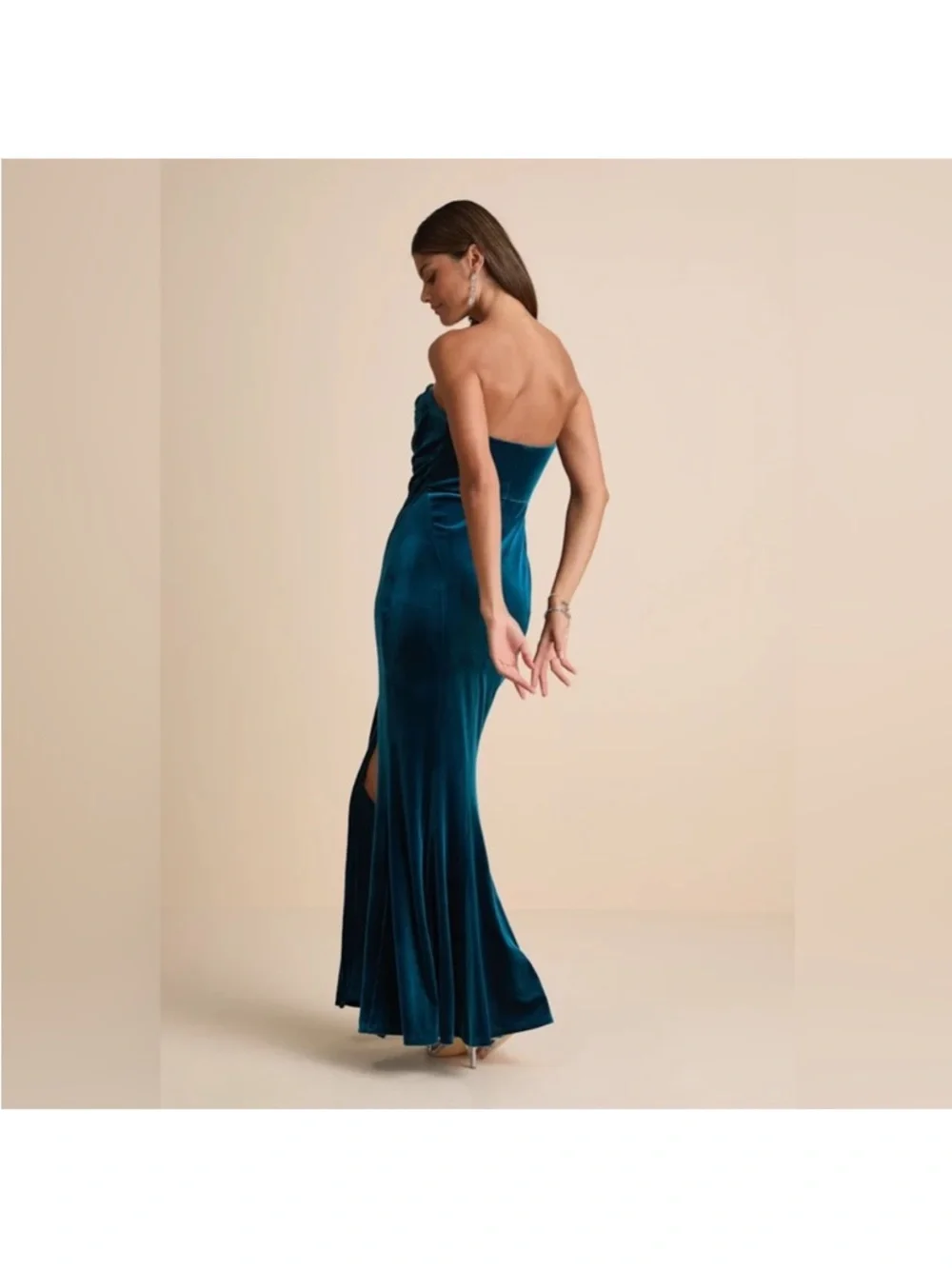 NWT - Lulus Women Perfectly Captivating Velvet Strapless Maxi Dress Dark Teal